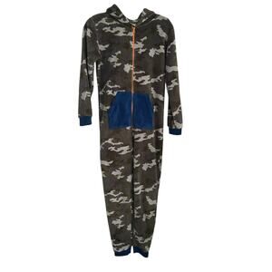 Tucker + Tate Boys XL 14/16 Camo Hooded Fleece Onesie Pajamas Sleepwear Dino